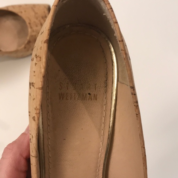 Stuart Weitzman cork, peep toe heels - Picture 5 of 6